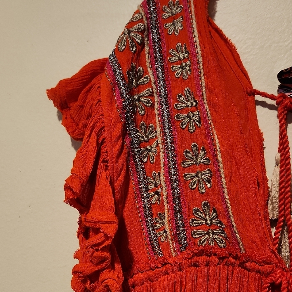 ❤️ FREE PEOPLE WILL WAIT FOR YOU EMBROIDERED BOHO MIDI DRESS, MEDIUM - Picture 8 of 15